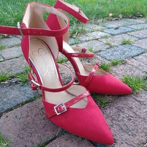Jessica Simpson cherry red sexy ankle strap pointed toe high heels womens sz 6.5